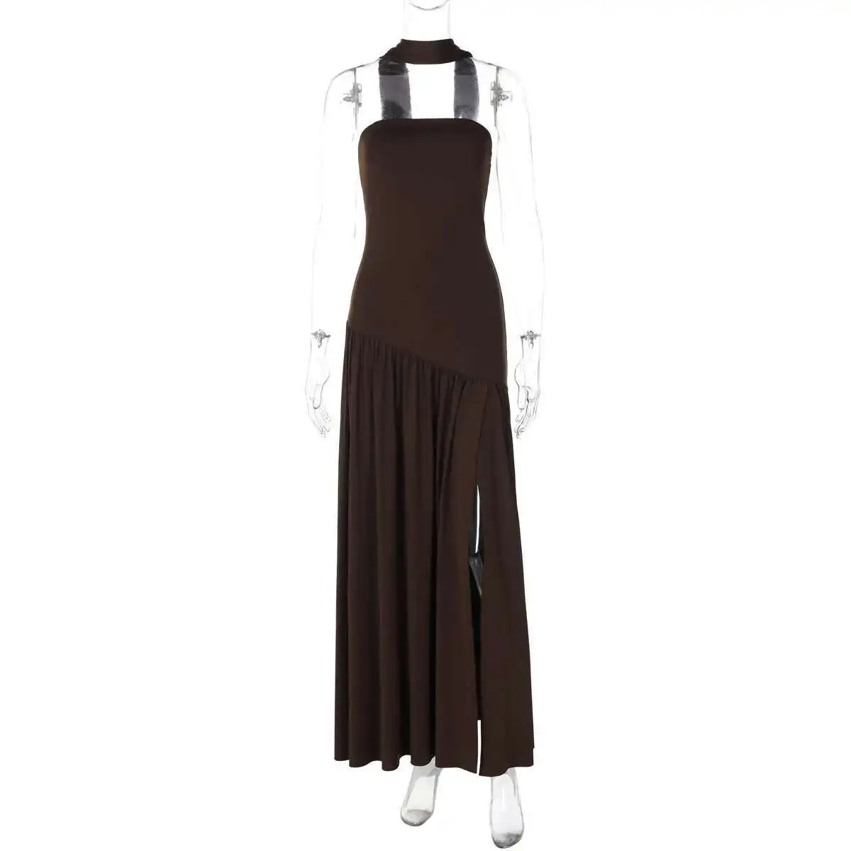 

Women's Fashion New Style Strapless Slim Fit Solid Color Slit Backless Elegant Ribbon Dress for Women Dress Robe Vestido Women