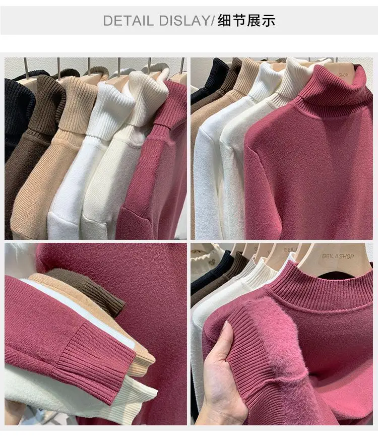 2025 New Thicken High Collar Pullover Women's Sweater Top Winter Warm and Soft Solid Color Inner Wear Bottoming Shirt