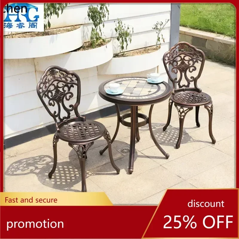HXL طاولة وكراسي خارجية طاولة القهوة فناء الطعام في الهواء الطلق طاولة وكراسي من الألومنيوم المصبوب أثاث حديد