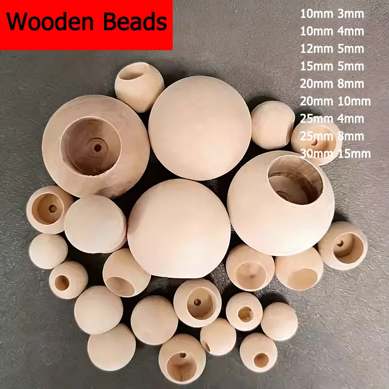 

Natural Wooden Beads 10-30mm Smooth Round Spacer Beads for Jewelry Making DIY Bracelet Necklace & Handmade Accessories