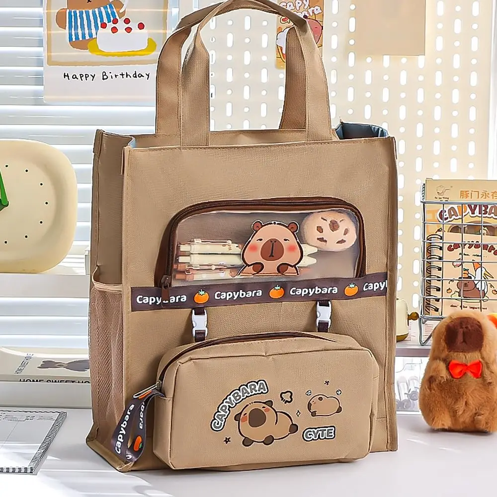 Capybara กระเป๋าใส่ปากกาแบบถอดออกได้, กระเป๋าใส่ปากกาความจุขนาดใหญ่ A4 tas berkas พาร์ทิชันกระเป๋าถือตาข่ายด้านข้าง