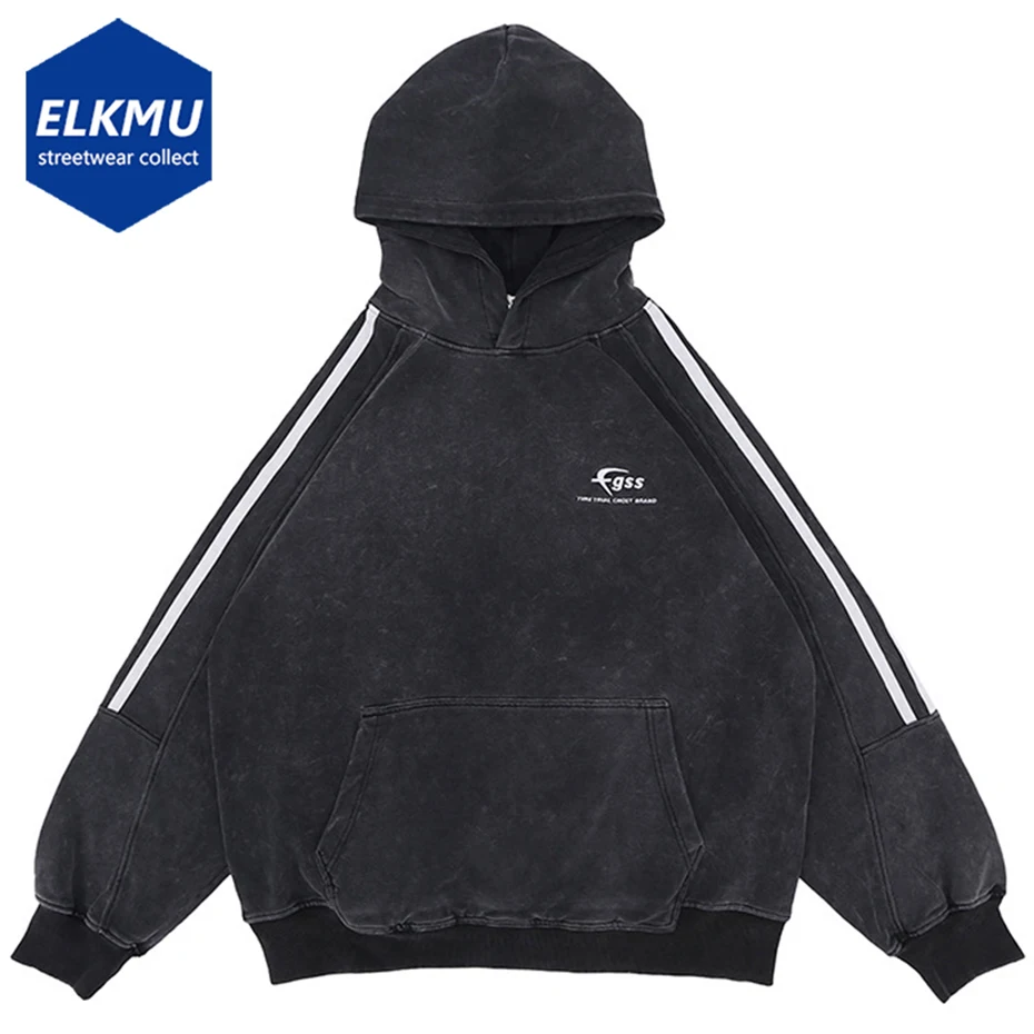 

Vintage Striped Hoodies Oversized Loose Pullover Sweatshirts Men 2024 New Loose Casual Hoodie Harajuku Hip Hop Hoodies Black