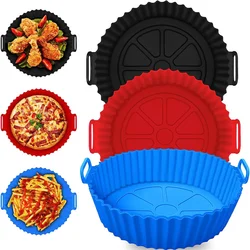 Cesta redonda de silicona para freidora de aire, bandeja antiadherente, reutilizable, para horno, microondas, accesorios de cocina, 20/24CM