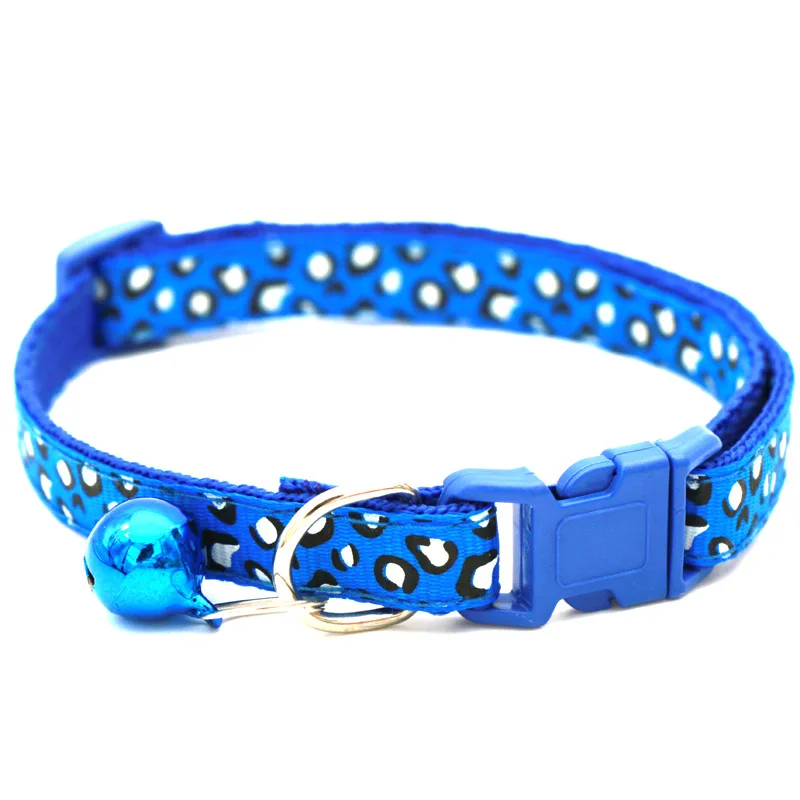 Adjustable Pet Collar Leopard Printed Cat Dog Collar Colorful Buckle with Jingle Bell Kitten Puppy Cute Leopard Prints Necklace