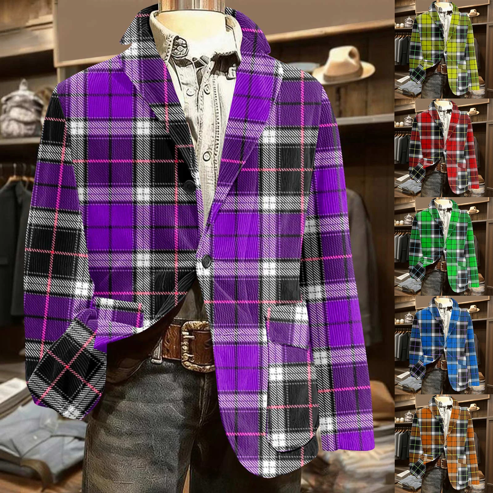 

Printed Corduroy Warm Pocket Suit Jacket Men'S Cardigan Casual Suit Winter Outdoor Warm Casual Grid Jacket