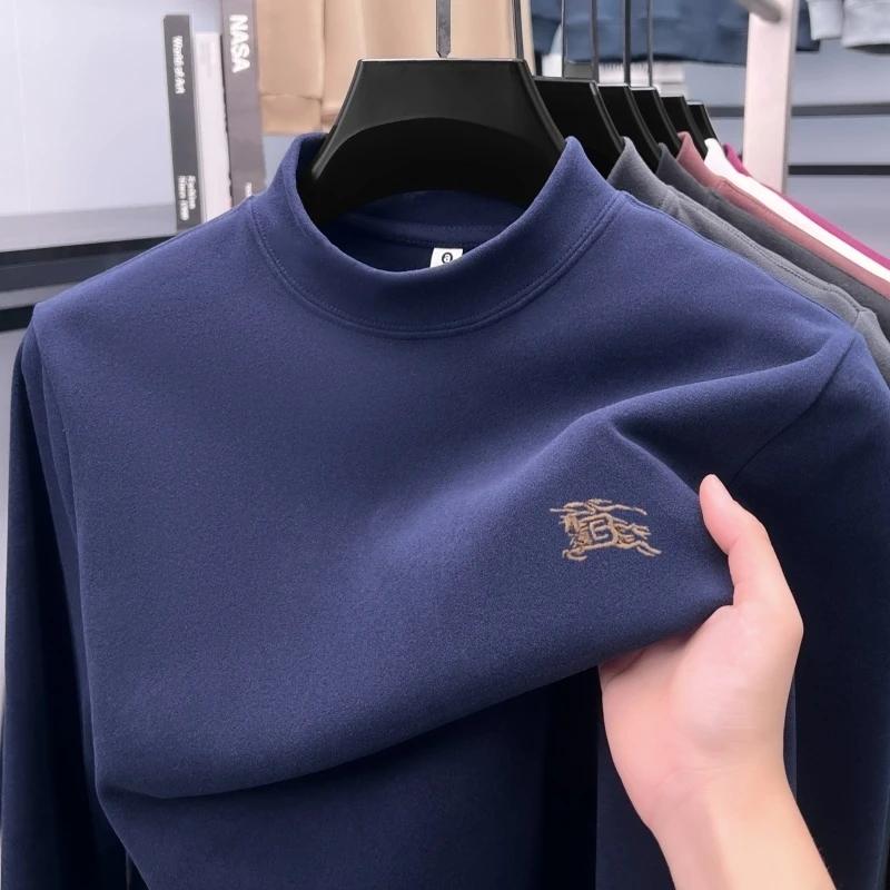 

Fashion designer brand men's long sleeve T-shirt high-quality velvet semi high neck comfort casual trend embroidery Paul sweater