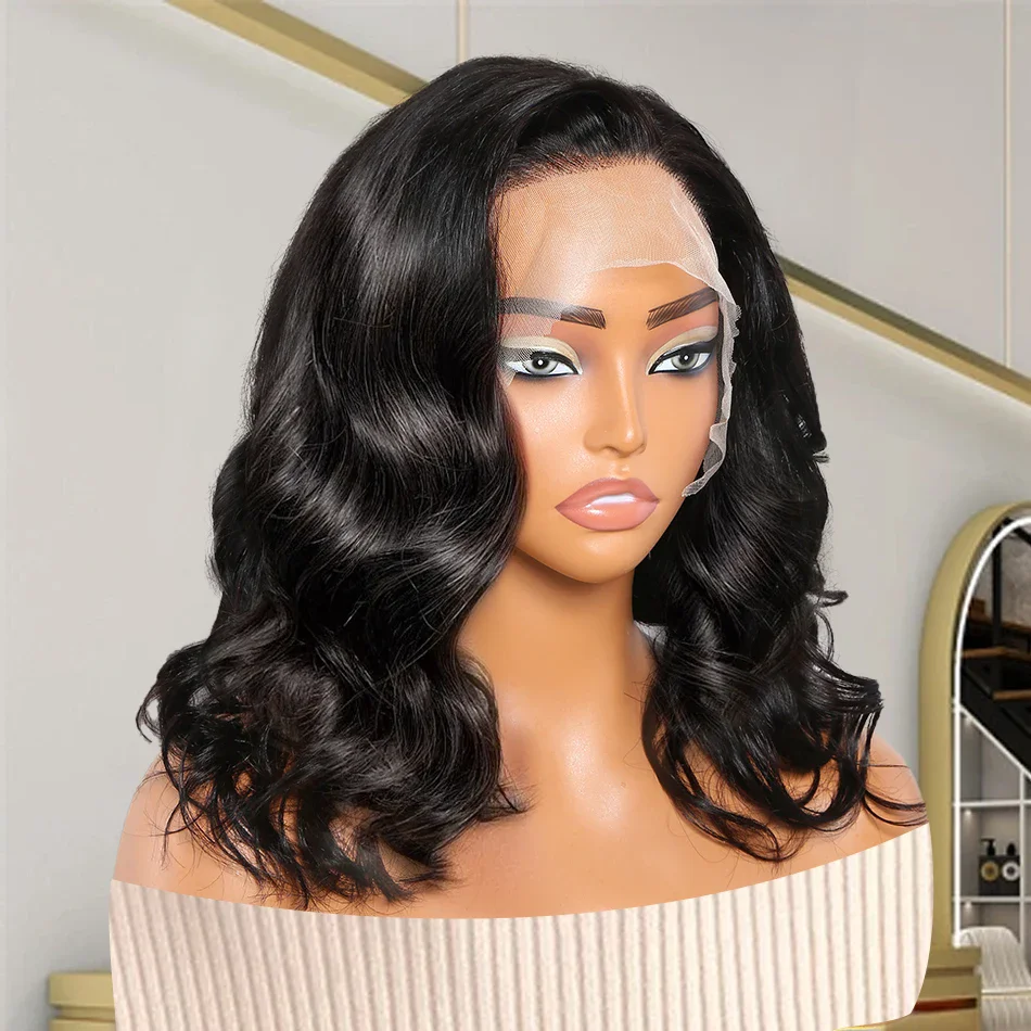 180% Density Body Wave Short Bob Wigs Human Hair Natural Color 13x4 Lace Front Wigs Pre Plucked 4x4 Lace Closure Remy MYLOCKME