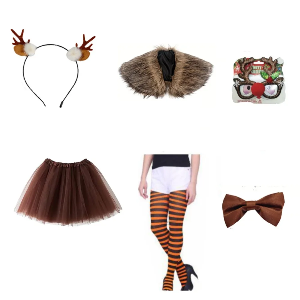 PESENAR Reindeer Costumes Accessory Set for Women Holiday & Halloween Outfit with Antler Headband, Hooded Reindeer Cape