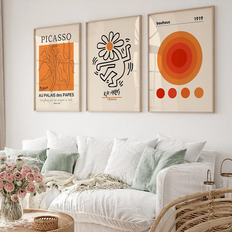 

Modern minimalist abstract geometric orange art poster Morandi living room bedroom decoration canvas painting