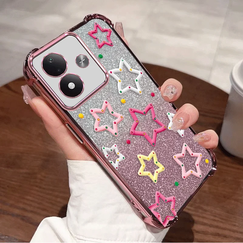 Funda con brillo para Xiaomi Redmi Note 17 Pro Max 5G, funda para Note 17 4G, fabricada en TPU, con protección en las cuatro esquinas, diseño de estrellas.