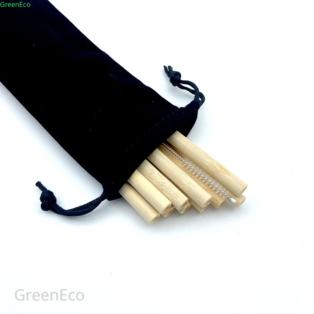 Natural Organic Bamboo Straw Set Eco Friendly Bamboo Straw Reusable Drinking Straws with Straw Case Brush