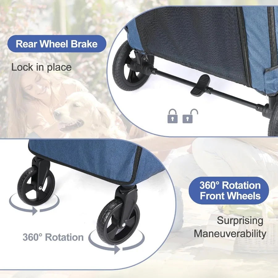 Upgraded Dog Stroller for Medium Large Dogs - Upto 120 lbs Pet Jogger Wagon Travel Folding Carrier with Adjustable Handle Sunro