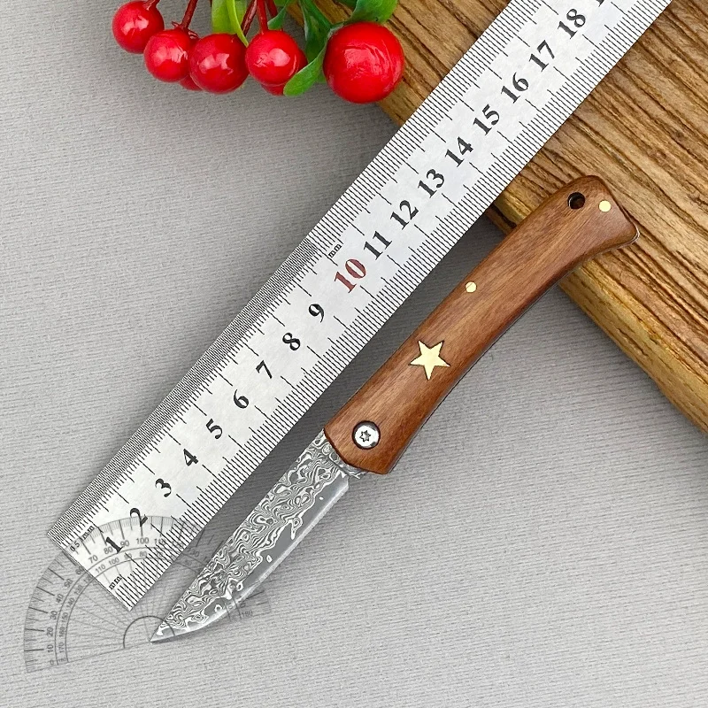 Cross-Border High Hardness Damascus Outdoor Knife Multifunctional Portable Portable Folding Knife Sharp Mini Fruit Knife