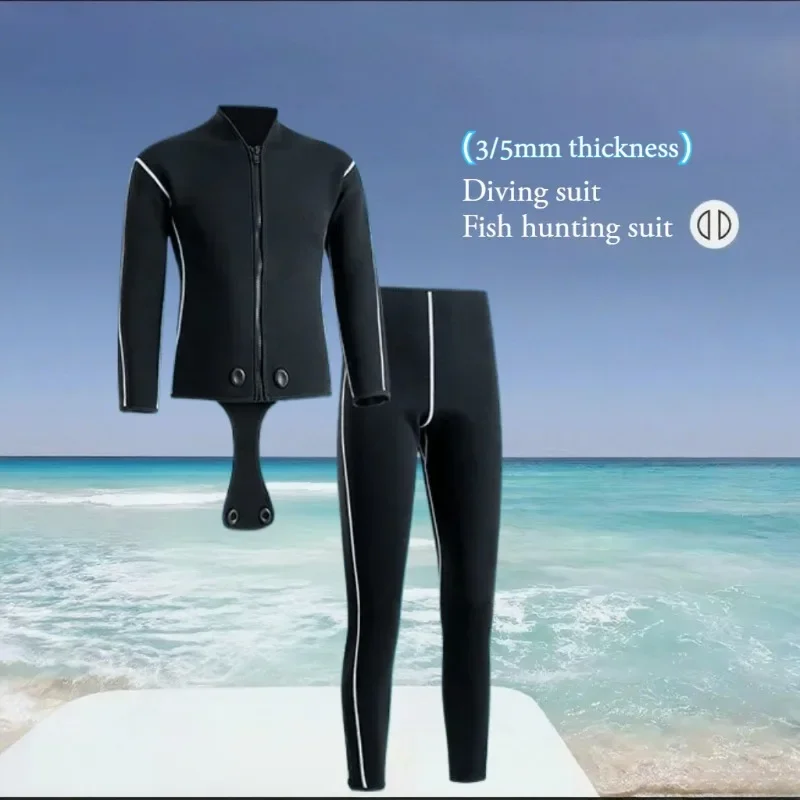 

3/5mm Thickened Men's Split Black Diving Suit Warm - Keeping Wetsuit for Deep Diving Snorkeling Free - Diving and Spearfishing