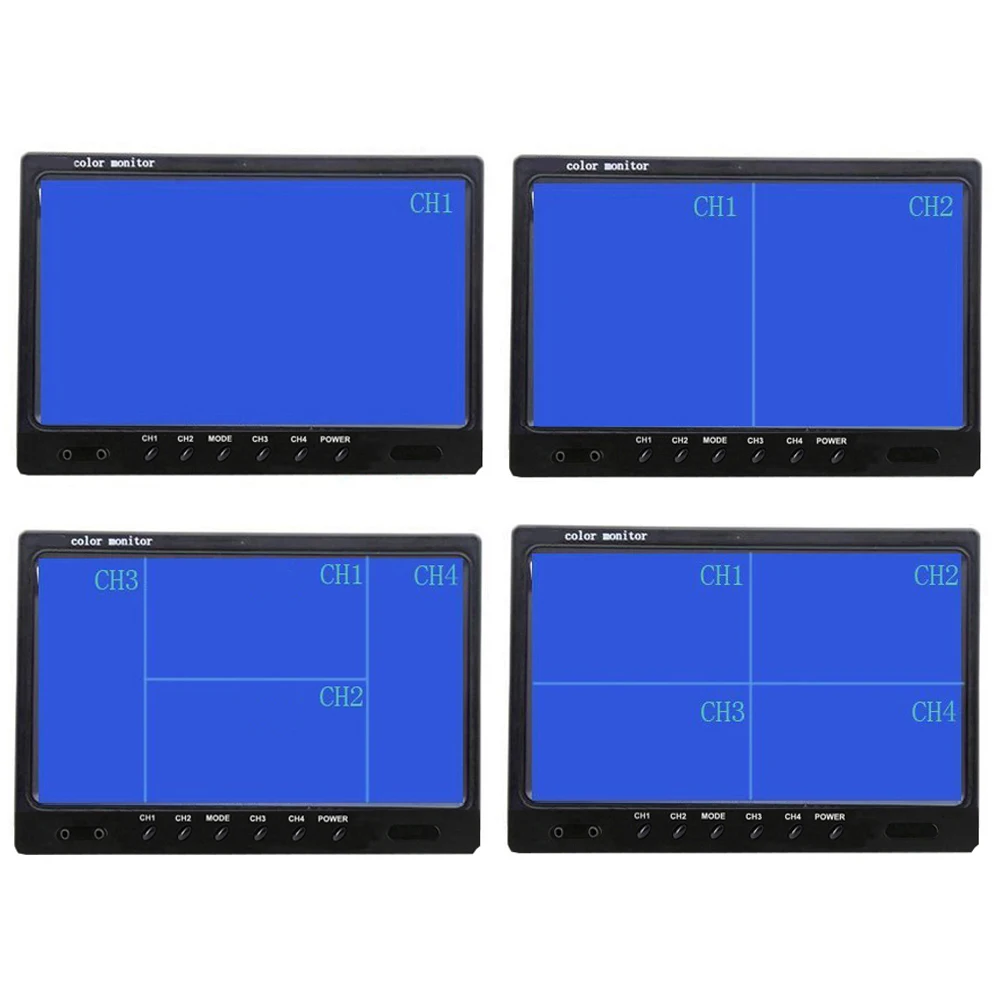 رؤية خلفية للسيارة بودوفو ، شاشة LCD 9 بوصة ، شاشة تقسيم رباعية 4CH ، كابل 4Pin ، حافلة ، شاحنة ، قافلة ، عربة ، عربة متنقلة