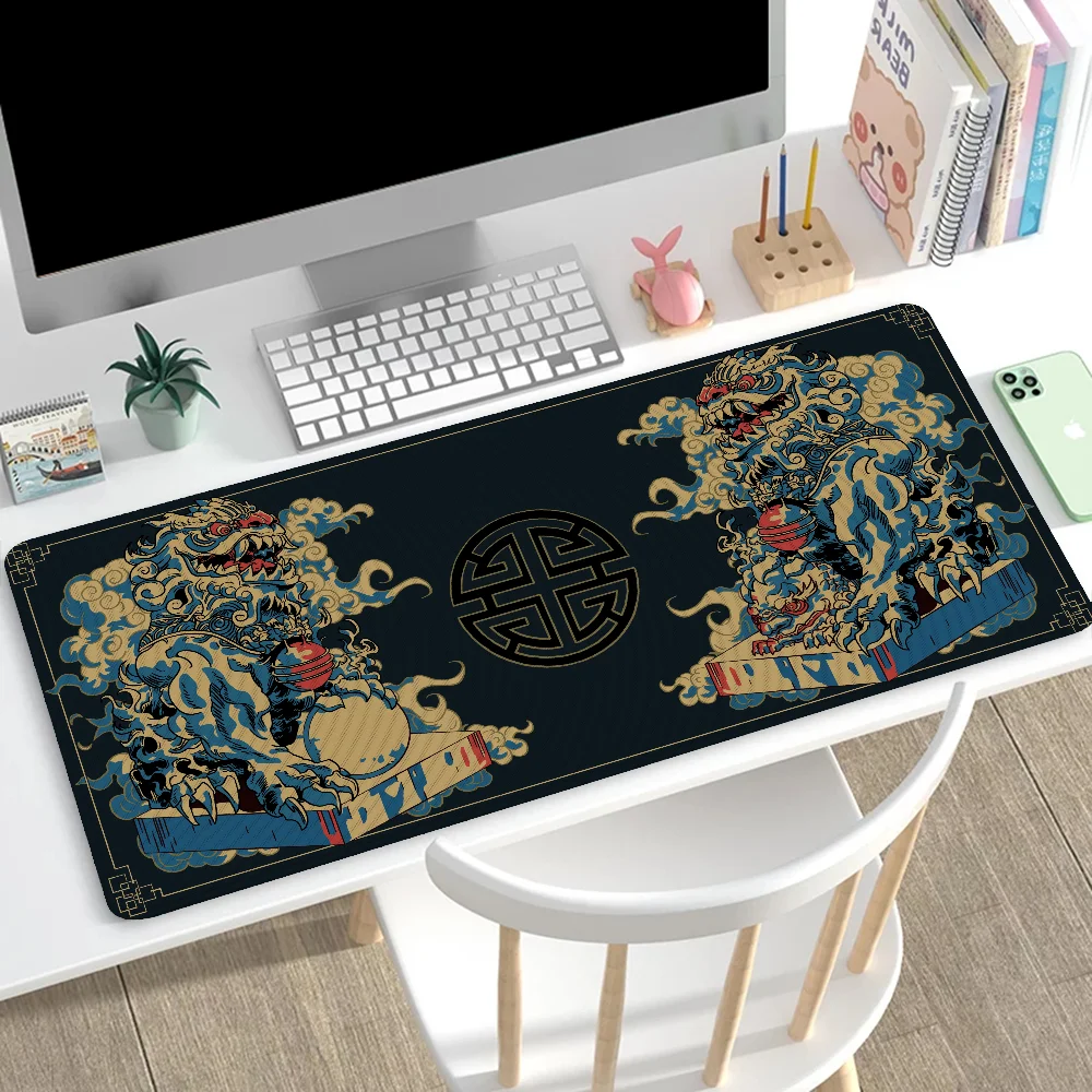 Stone Lion-alfombrilla de ratón para juegos, accesorios de configuración para ordenador, 900x400, alfombrillas para ratón, teclado, escritorio extendido, Xxl