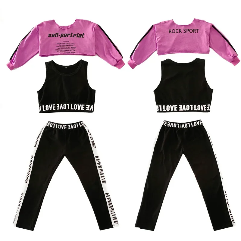 الأرجواني هوديس السراويل الاطفال الهيب هوب الرقص الملابس قاعة الرقص ازياء الجاز Dancewear للفتيات المرحلة الزي ملابس الرقص الشارع