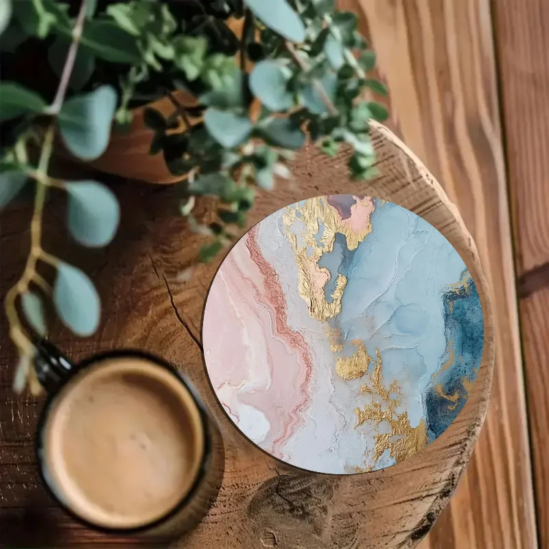 4 Pieces of Marble Pattern Printed Coasters, Suitable for Daily Family Party Decoration, Office, Non-Slip Wooden Coasters - view 3