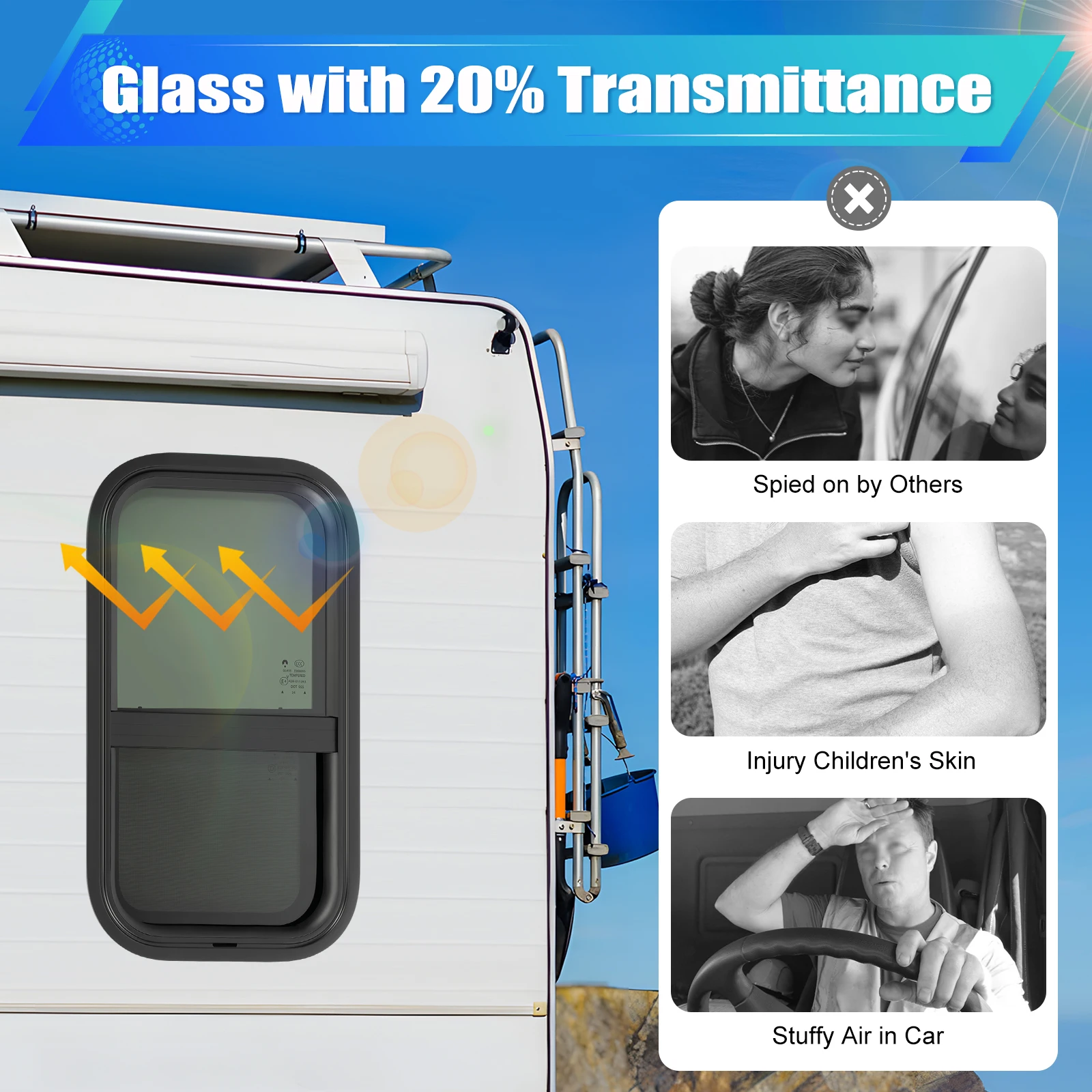 Vertical Sliding Black RV Window for Teardrop Cargo Horse Trailer Marine Camper Replacement 12”x22”