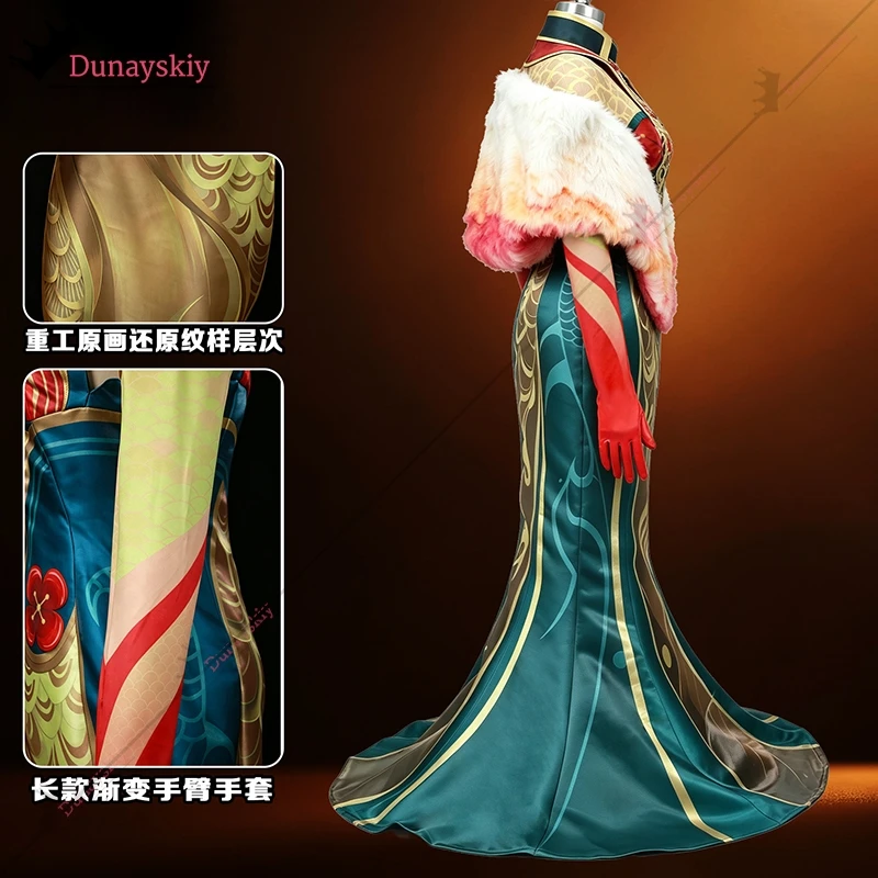 LOL Lissandra Noble Birth Skin Cosplay Costume The Ice Witch Golden Qipao Wig Accessories Fullset Halloween Carnival Dress Up view 5