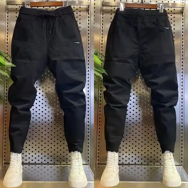 New Spring Summer Korean Baggy Mens High Stretch Multi-pocket Skinny Cargo Pants Luxury Denim Work Wear Cargo Casual Jogger