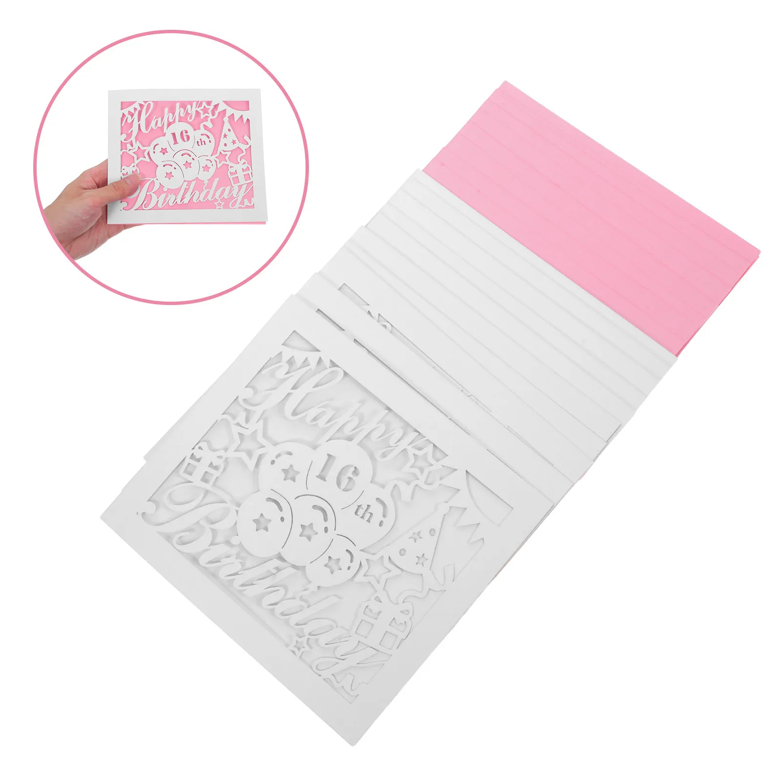 10Sets Creative Hollow Birthday Cards 16Th Birthday Greeting Card Blank Message Space with Matching Envelopes Bulk Greeting