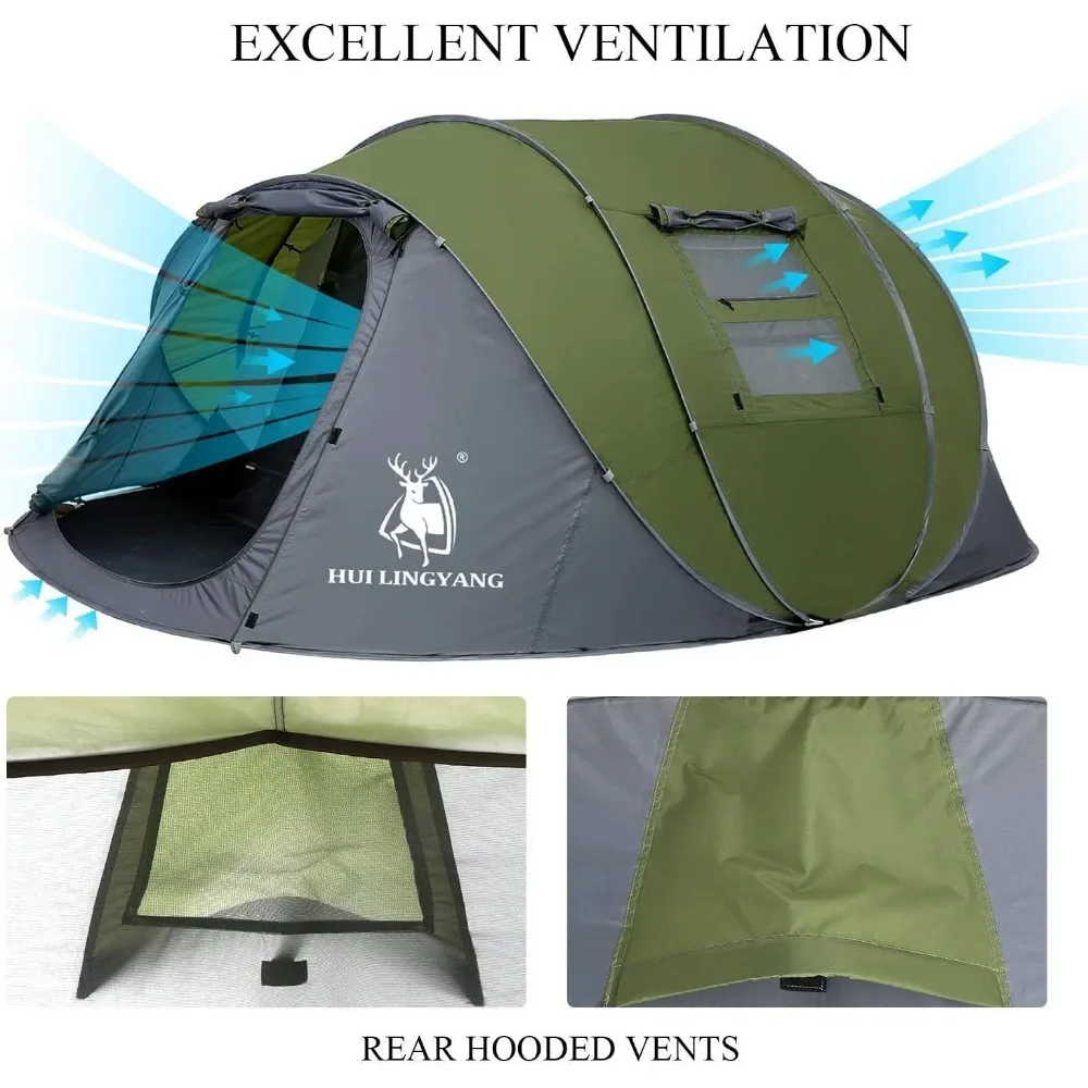 Impermeável Dupla Camada Tendas Familiares Instantâneas, Fácil Pop Up Tent, Configuração Automática, 12,5 'x 8,5' x 53,5, 6 Pessoas, Frete Grátis