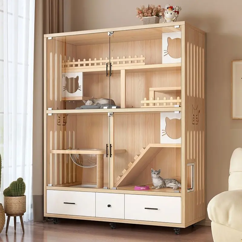 Cat villa, solid wood cat cage, house home interior, luxury multi-layer, nest large free space