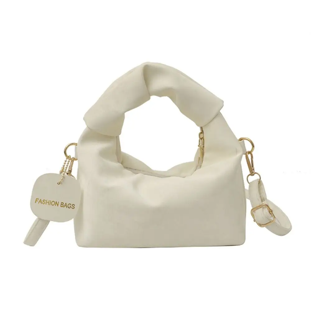 Cool Korean Style Solid Color Hand Bag PU Pendant Pleated Handle INS Shoulder Bag Portable Luxury Fashion Crossbody Bags Women