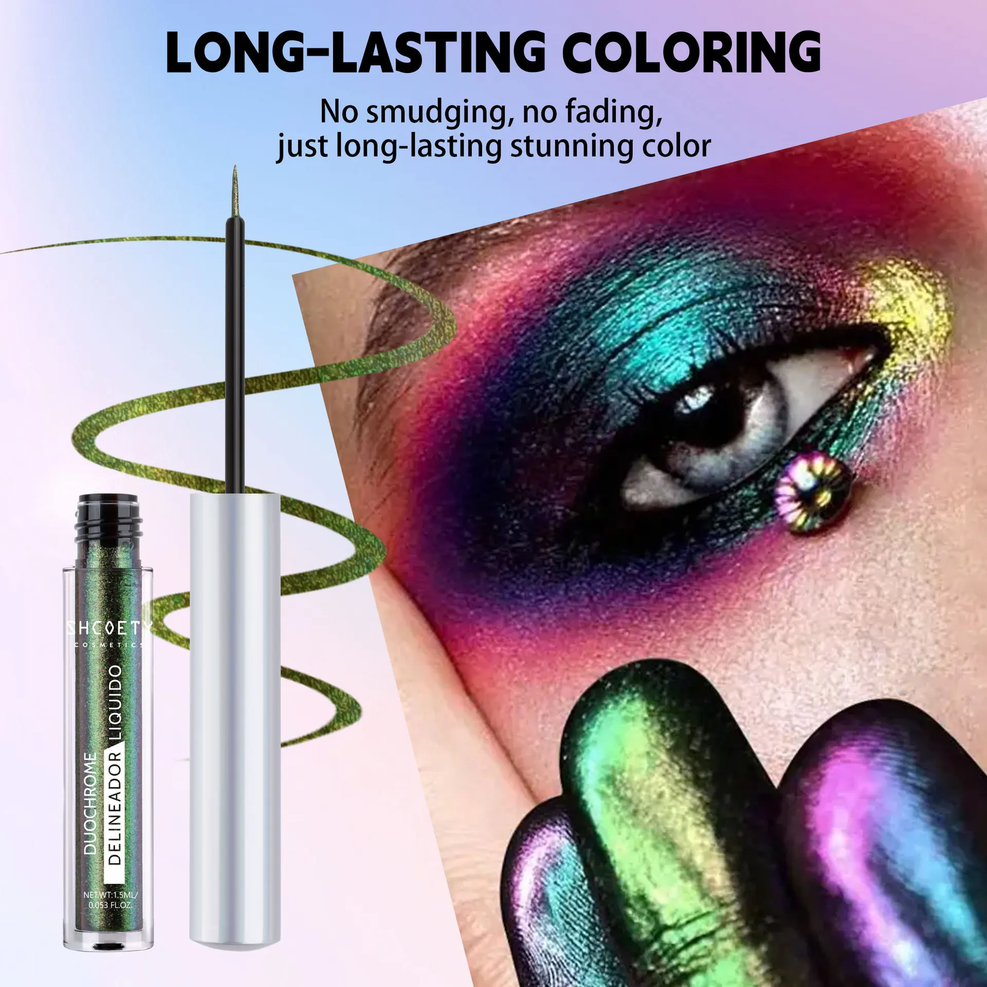 6 Farben flüssiger Eyeliner-Stift, glänzender Chamäleon-Lidschatten, metallisch liegender Seidenraupe, stilvolles Augen-Make-up für Party, Festival, 1,5 ml