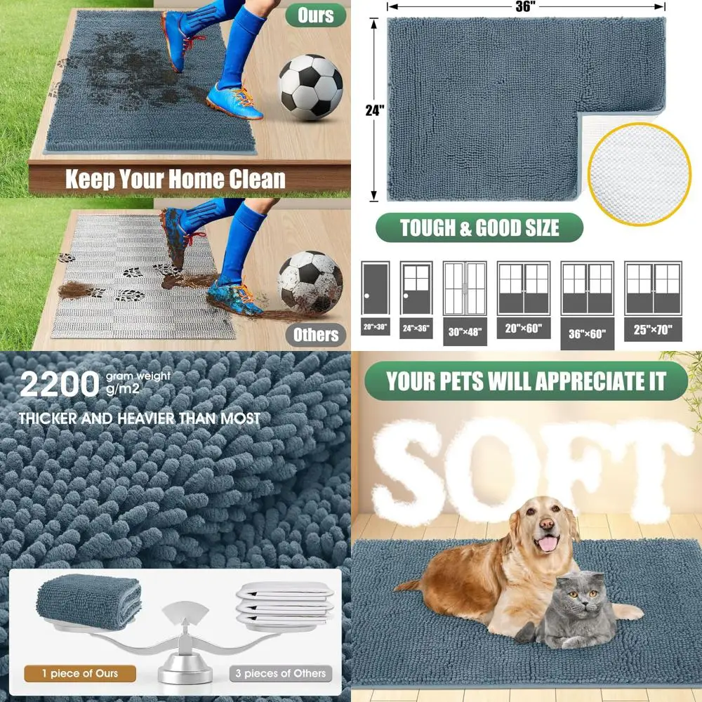 

Absorbent Outdoor Doormat 71 x 25, Washable Muddy Dog Door Mat, Non-Slip Indoor Doormat for Muddy Paws, Dusty Blue Entryway Mat
