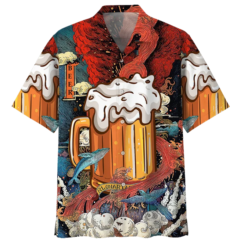 

Beer Festival 3d Printed Hawaiian Shirt For Men Clothes Summer Beach Aloha Shirts Lapel Short Sleeves Tops Button Blouses