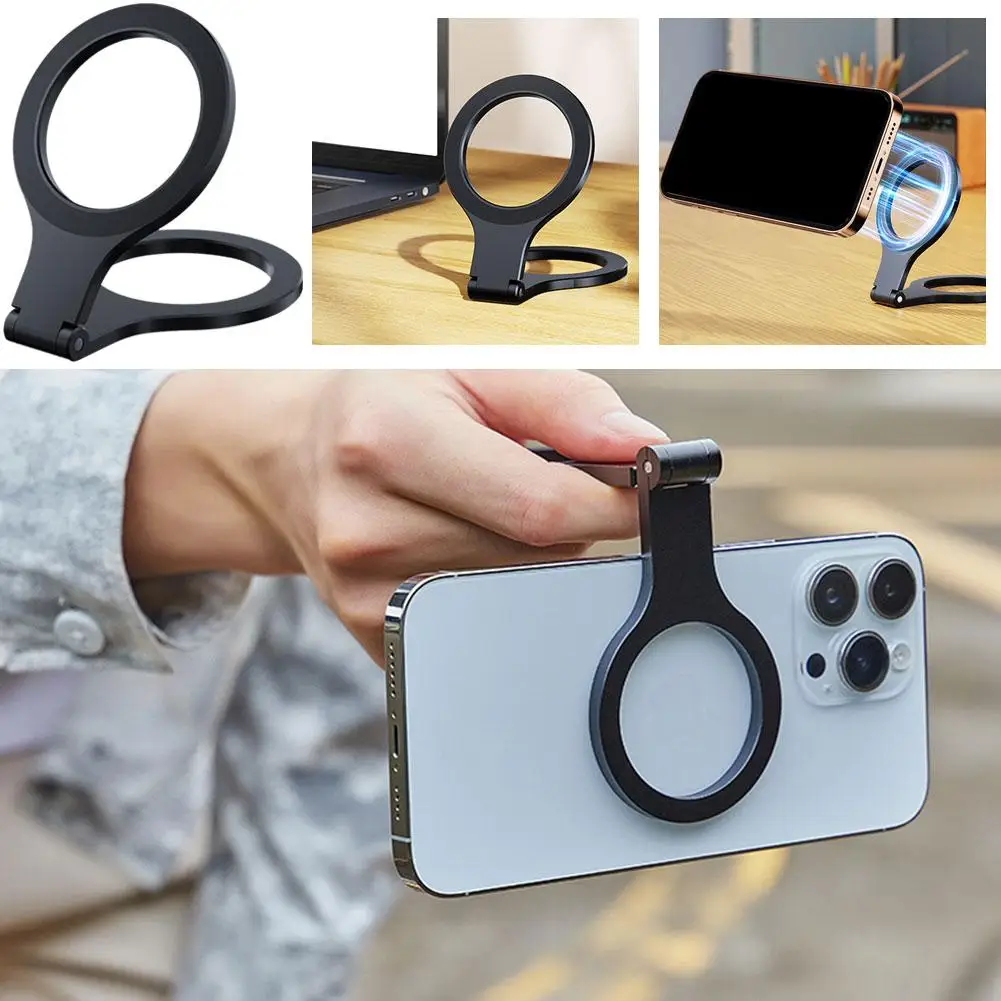 Double-Sided Magnetic Phone Holder Aluminium Alloy Mount For MagSafe Stand 180° Foldable Multi-function Magnet Kickstand O2O7