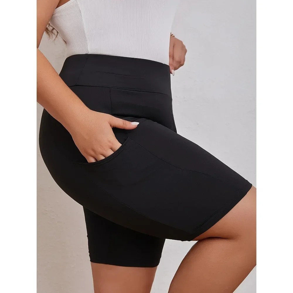 Fashion Women's Plus Size S-5XL High Waisted Black Pocket Swim Shorts Show Off Your Taste with Minimalist Beauty image 2