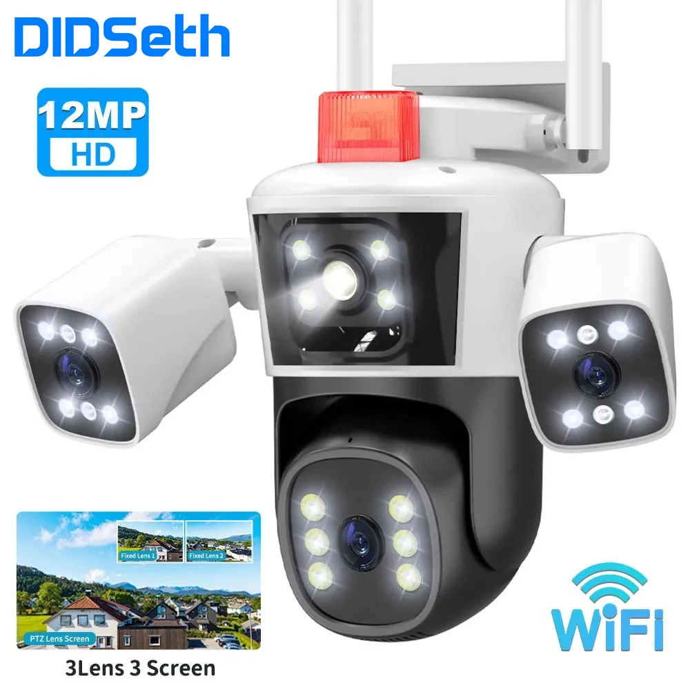 DIDseth 8K 12mp Drie Lens Ip Camera Panoramisch Zicht 6K Wifi Buiten PTZ Ip Camera Ai Tracking Cctv Video Surveillance