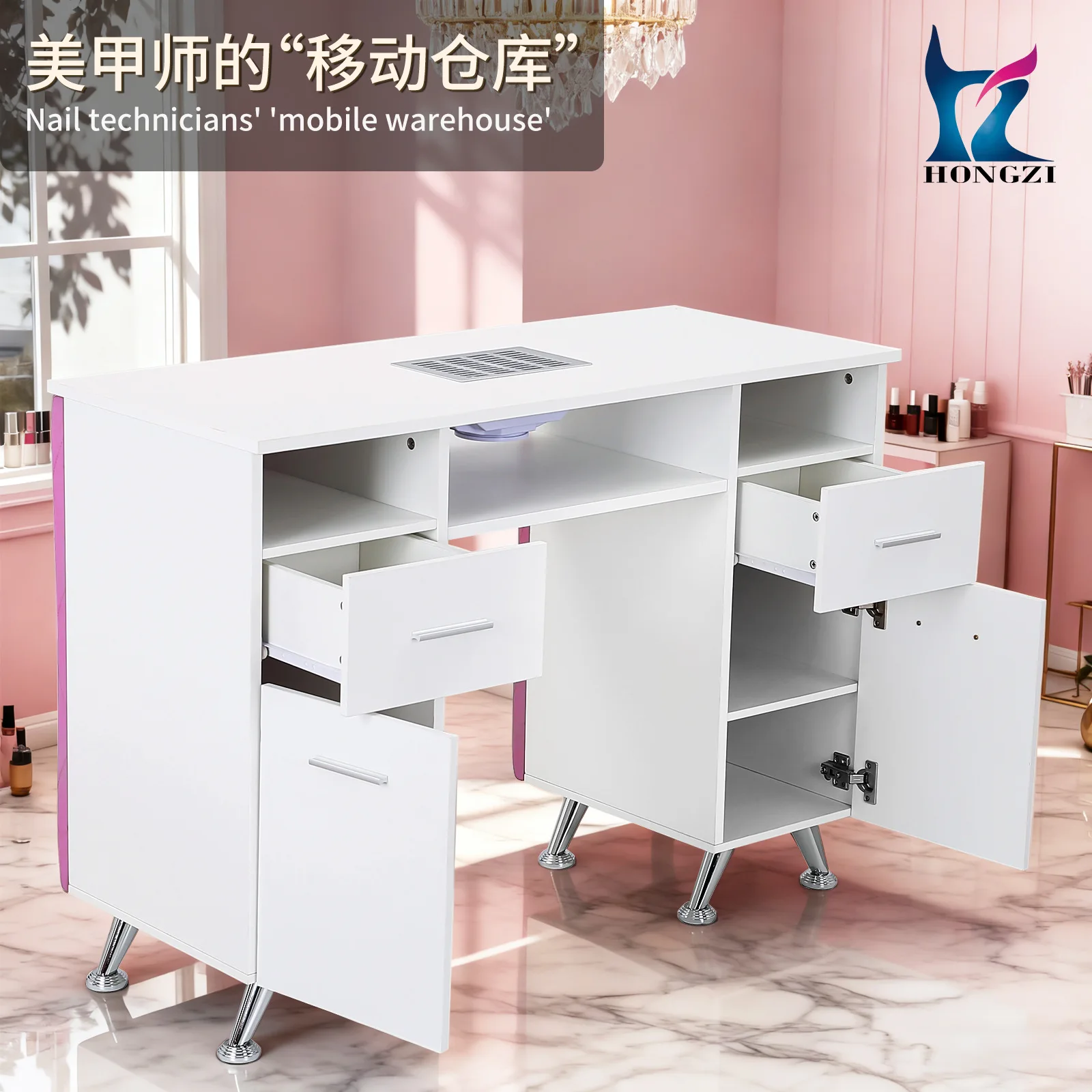 LH manicure table, built-in manicure vacuum cleaner with wrist pad, double-layer storage manicure table