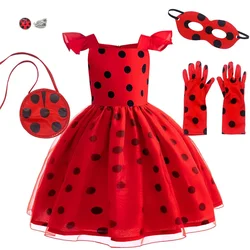 Children Halloween Ladybug Girls Dress Small Flying Sleeve Cosplay Princess Clothes Birthday Party Stage Performance Kid Costume