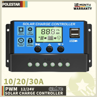 Polestar 12V 24V PWM Solar Charge Controller 10A 20A 30A with Adjustable LCD Display Dual USB Port Timer Setting Auto Parameter
