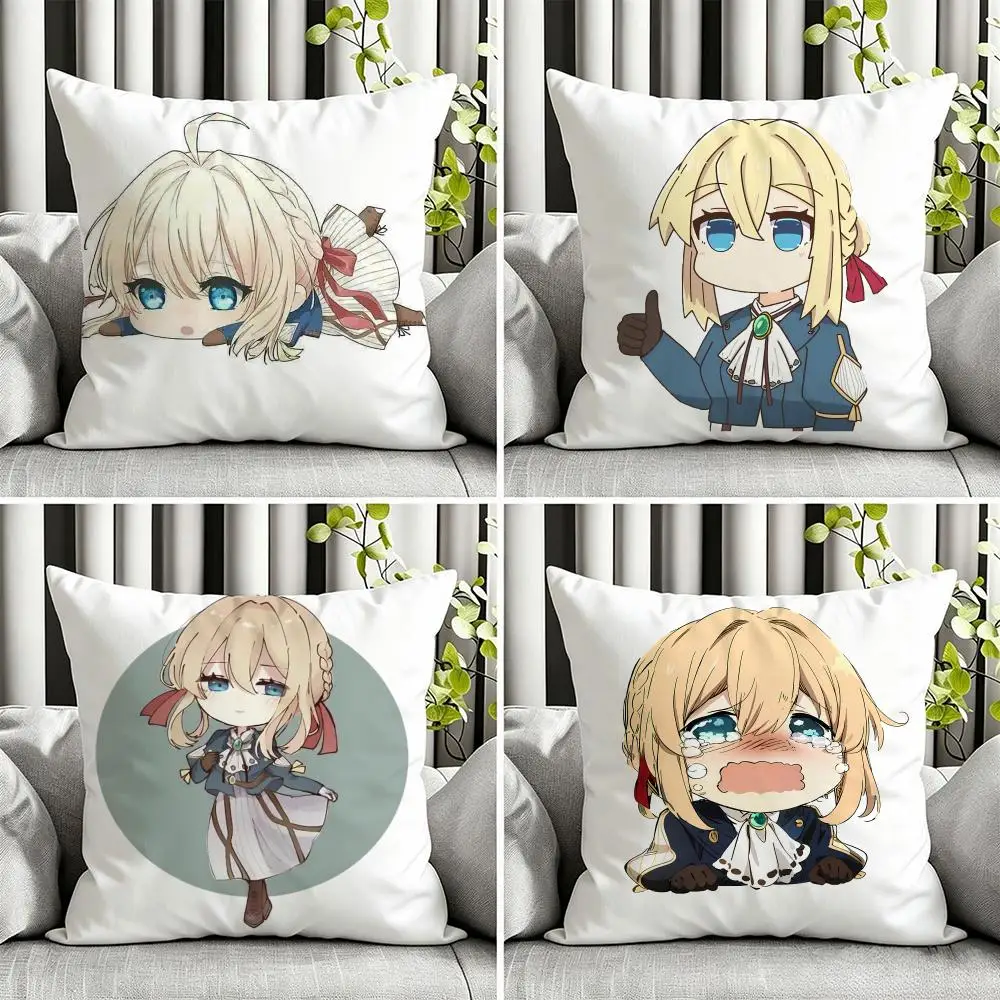 Anime-Violet EvergardenS Cushion Cover  Ultra Soft Short Plush Cushion Covers 40/45/50cm Square Decorative for Sofa Home