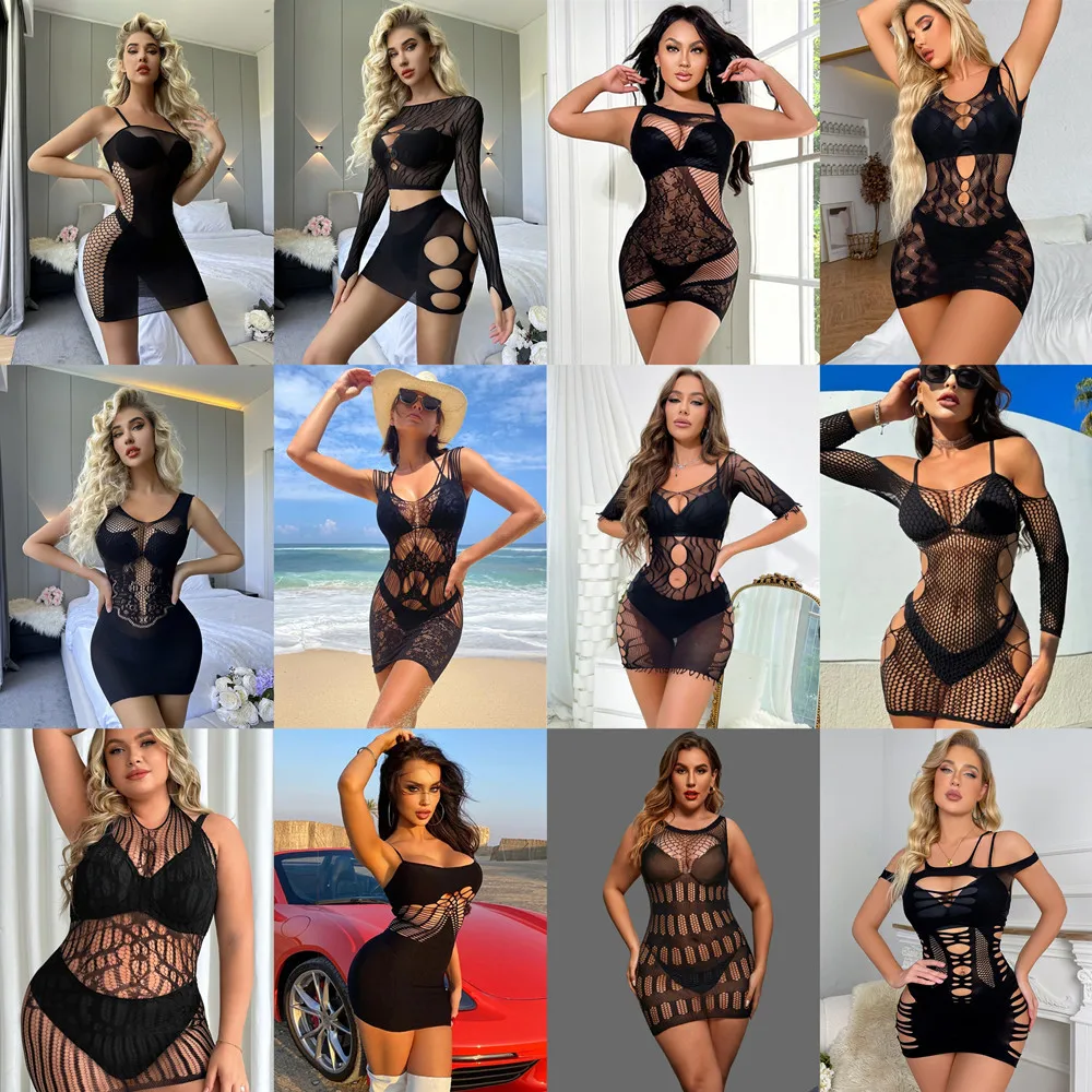 Fashion Fishnet Short Dress Sexy Tight Lingerie For Women Wrap Hip Skirt Women\'s Erotic Transparent Dresses Club Wear Party Wear