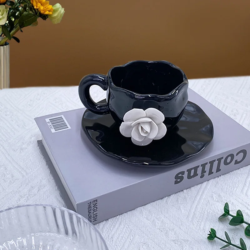 1Pc350Ml High-End Camellia Mug Exquisite Niche Design Ceramic Mug Afternoon Tea Camellia Ceramic Cup Mug Coffee Cup Gift Souveni