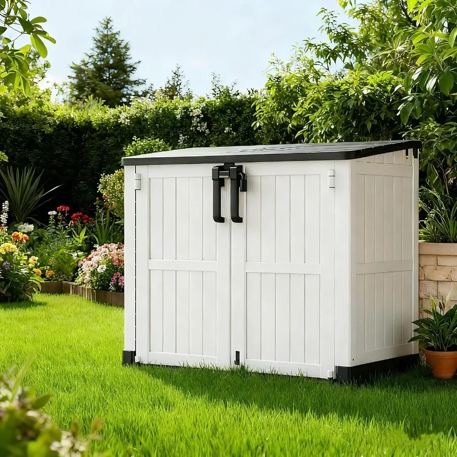 Backyard Outdoor Storage: Resin Cabinet, Gray, Waterproof Lockable, 36 Cu Ft, Portable Easy To Assemble