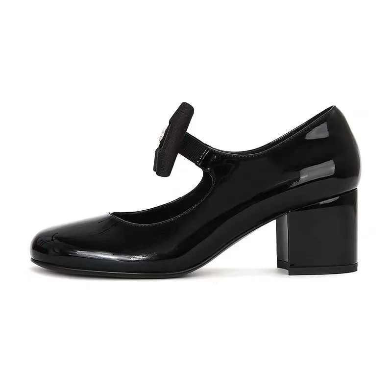 Bow High Heels Loafers Women Chunky Mary Janes Sandals Summer Trend 2024 Dress Lolita Shoes Shallow Uniform Pumps Female Zapatos