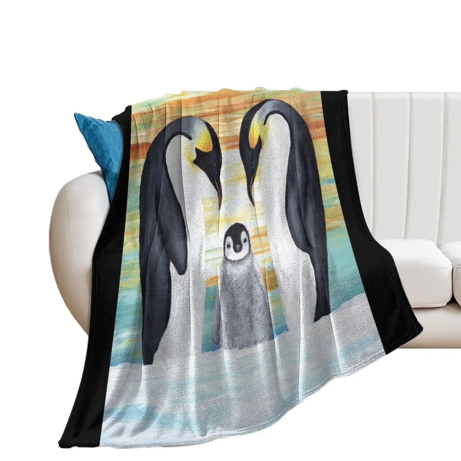 

Penguin Family Baby Painting Throw Blanket Plaid on the sofa Thermals For Travel cosplay anime Custom Blankets