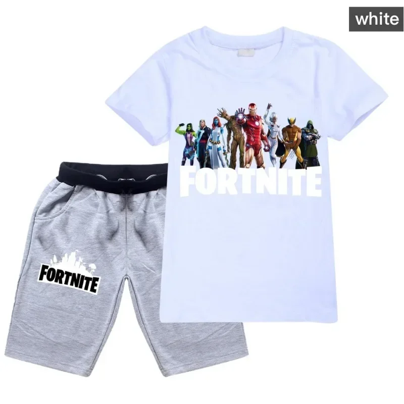 Fortnite Shorts T-shirt Sets Cartoon Children Pajamas Summer Coolness Cotton Home Clothing