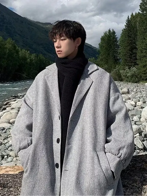 

Corduroy Men's Coat Autumn Winter Middle Length Loose Version Korean Sle Cotton Linen Outerwear Top Warmth Anti-cold