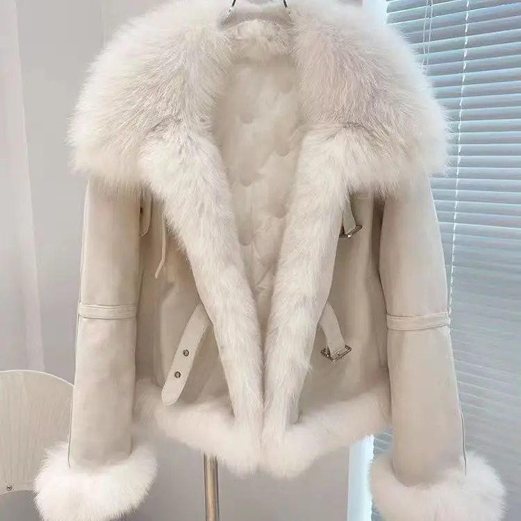 Warm Faux Fur Collar Cropped Coat Women Vintage Puff Sleeve Big Pocket Short Oversized Jacket Female Winter New Chic Coat Wh128