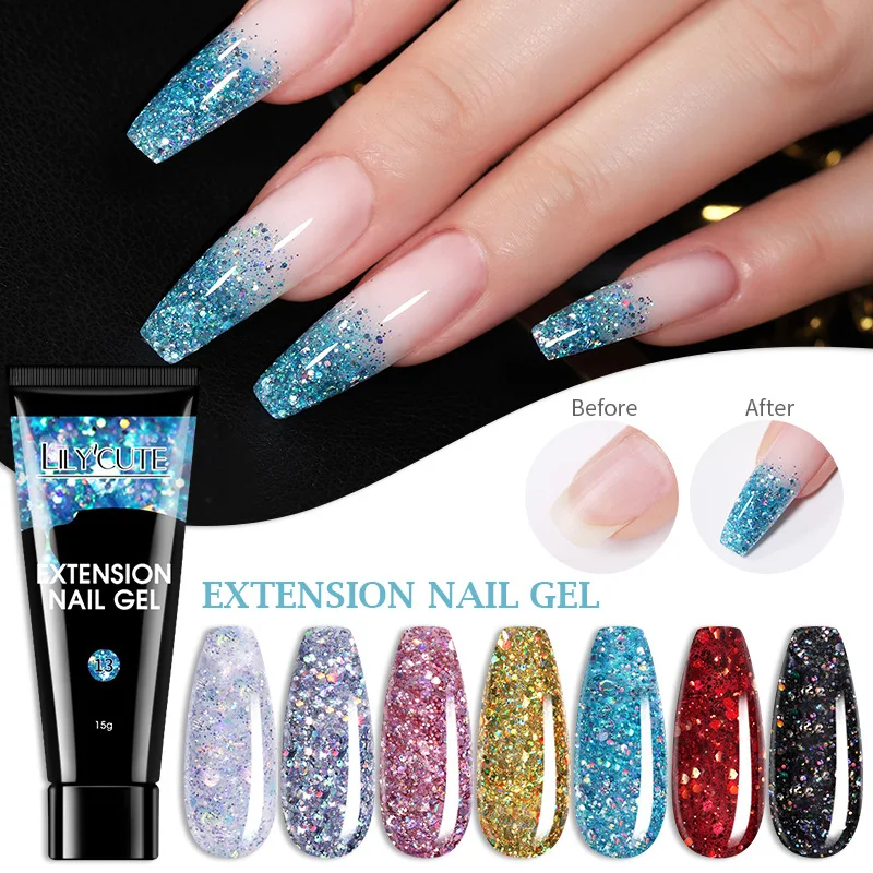 Nail Extension Gel Glitter Acrylic Gel Finger Extension Nail Polish Silver Pink Extension Gel Polish Soak Off Nail Slip Solution