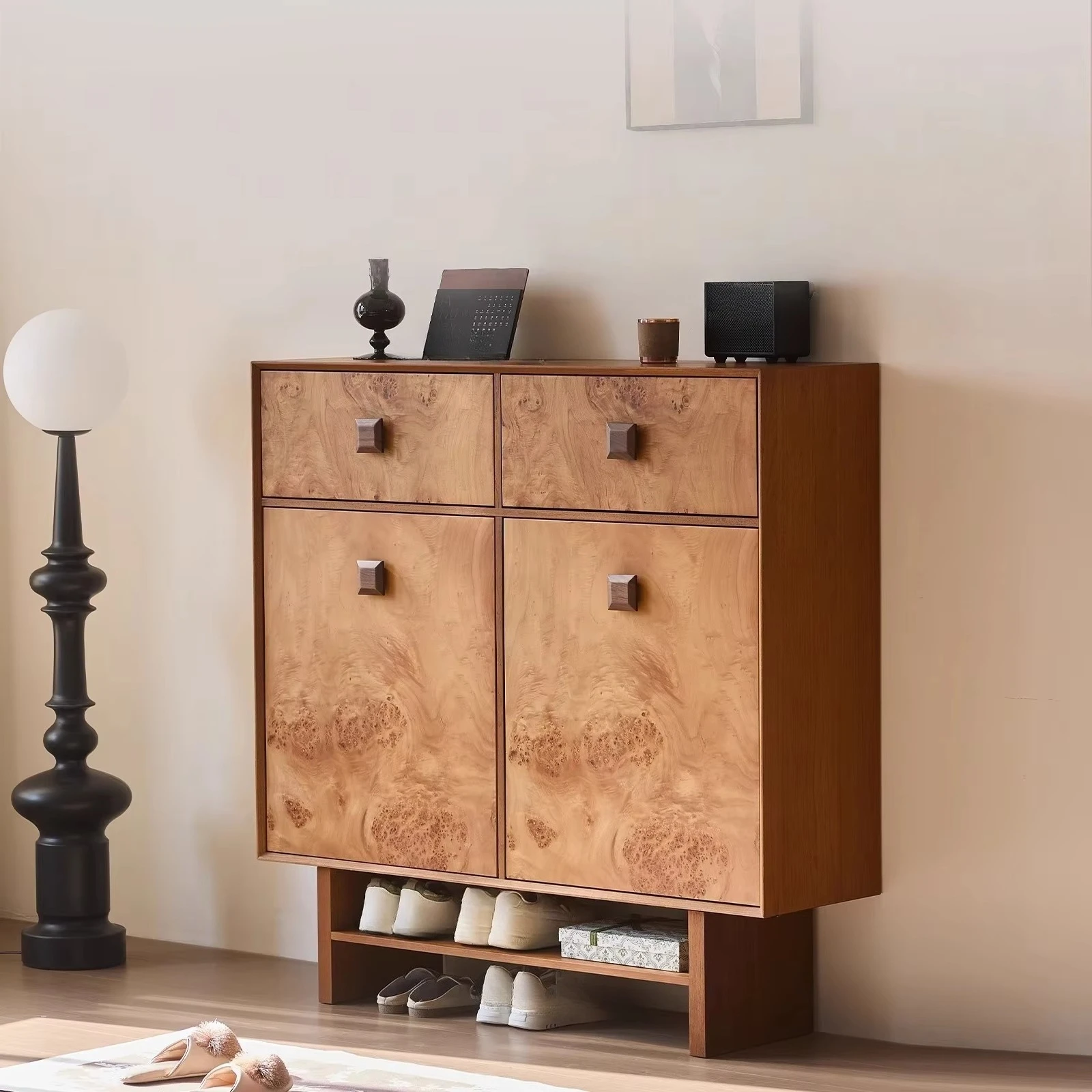 Home Furniture Upright Profile Multi-Zone Shoe Cabinet with Bottom Shelf for Hallway Living Room Apartment Entry