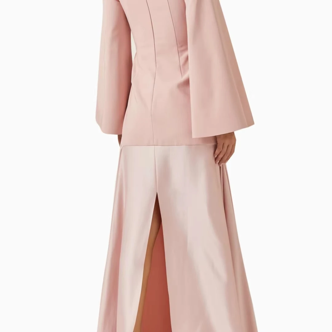 Vestido de noche rosa sin tirantes, manga larga, corte en A, hombros descubiertos, largo hasta el suelo, plisado, vestido de fiesta de boda personalizado, 2025